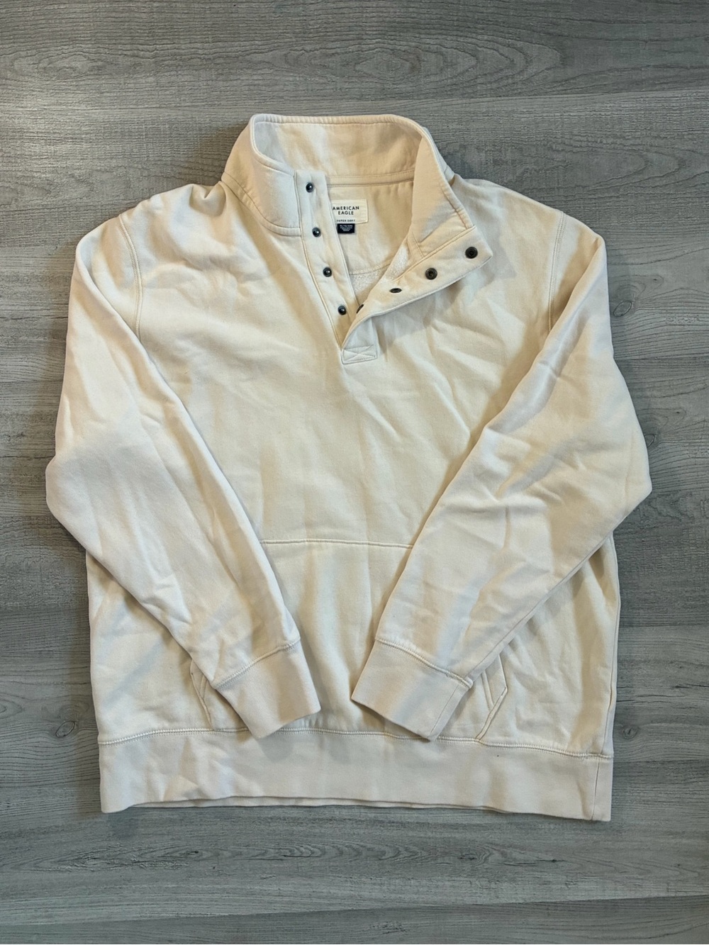American Eagle Beige Snap-Placket Pullover Hoodie